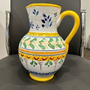 Talavera Spanish Pottery Handpainted Pitcher  3 3/4” Spout to Rim, 8” H 3” Base